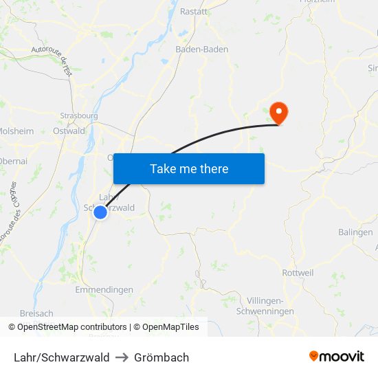 Lahr/Schwarzwald to Grömbach map