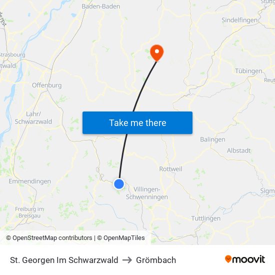St. Georgen Im Schwarzwald to Grömbach map