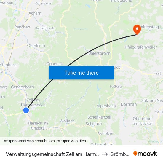 Verwaltungsgemeinschaft Zell am Harmersbach to Grömbach map