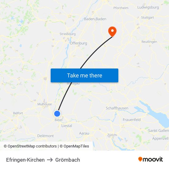 Efringen-Kirchen to Grömbach map