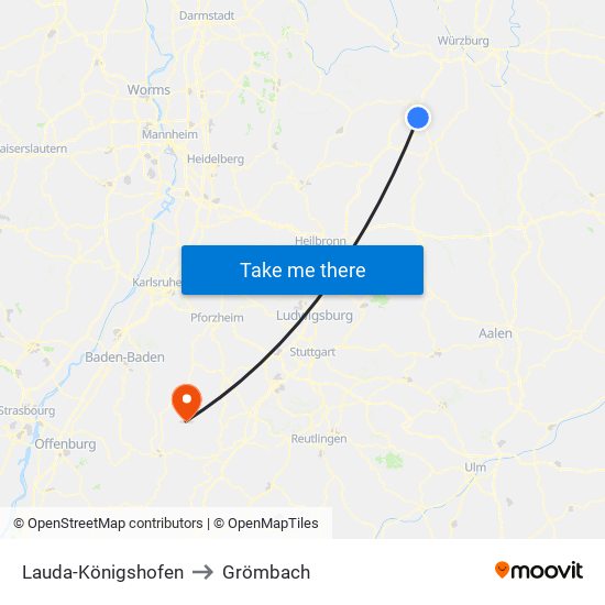 Lauda-Königshofen to Grömbach map