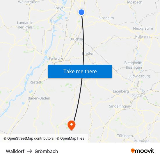 Walldorf to Grömbach map