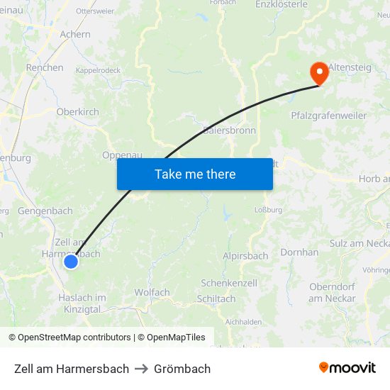 Zell am Harmersbach to Grömbach map