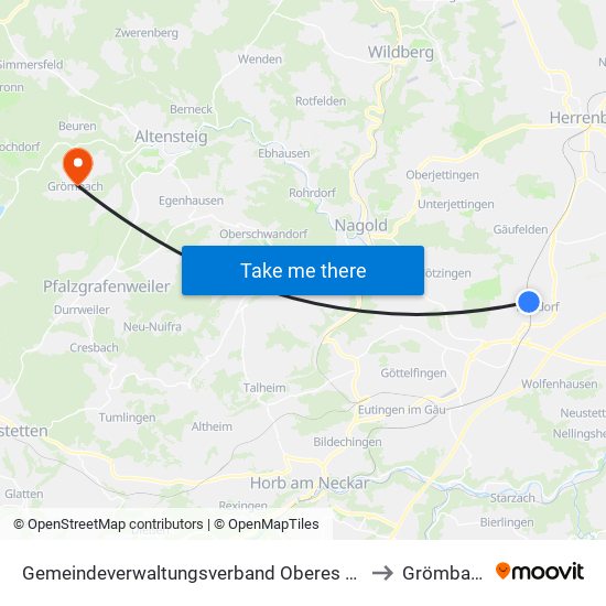 Gemeindeverwaltungsverband Oberes Gäu to Grömbach map