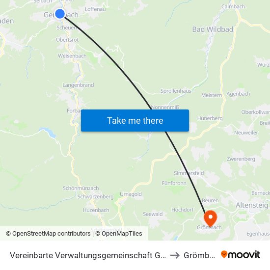 Vereinbarte Verwaltungsgemeinschaft Gernsbach to Grömbach map