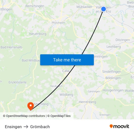 Ensingen to Grömbach map