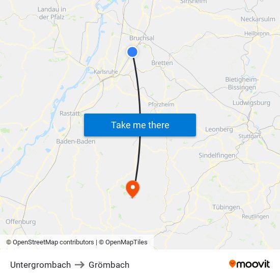 Untergrombach to Grömbach map