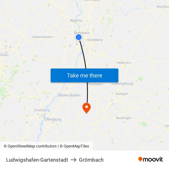 Ludwigshafen-Gartenstadt to Grömbach map