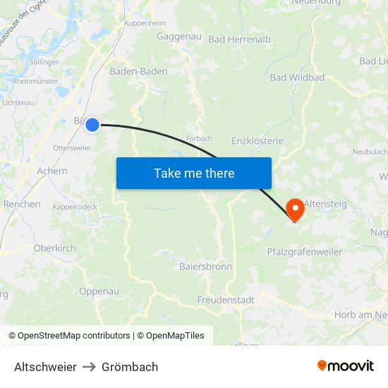 Altschweier to Grömbach map
