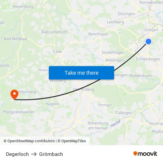 Degerloch to Grömbach map