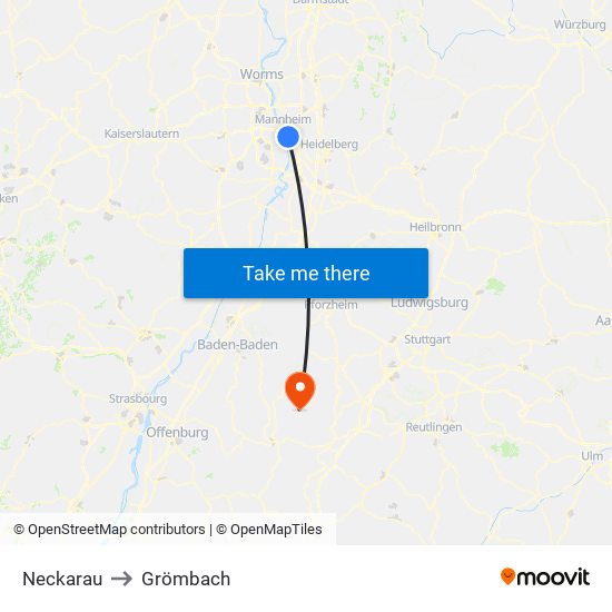 Neckarau to Grömbach map