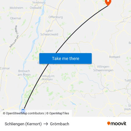 Schliengen (Kernort) to Grömbach map