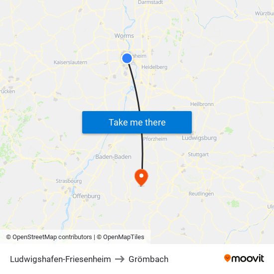 Ludwigshafen-Friesenheim to Grömbach map
