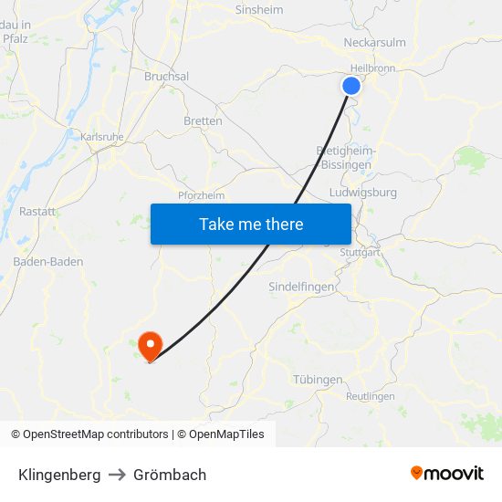 Klingenberg to Grömbach map