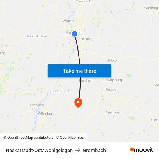 Neckarstadt-Ost/Wohlgelegen to Grömbach map