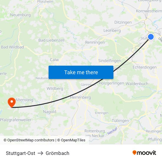 Stuttgart-Ost to Grömbach map