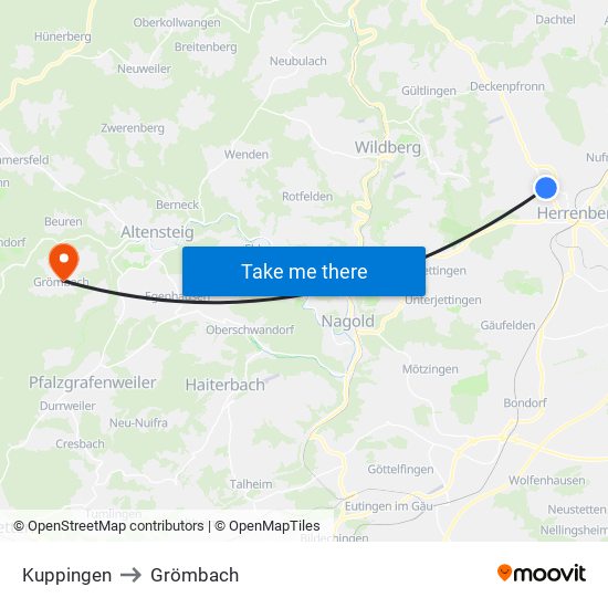 Kuppingen to Grömbach map