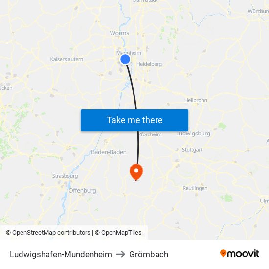 Ludwigshafen-Mundenheim to Grömbach map