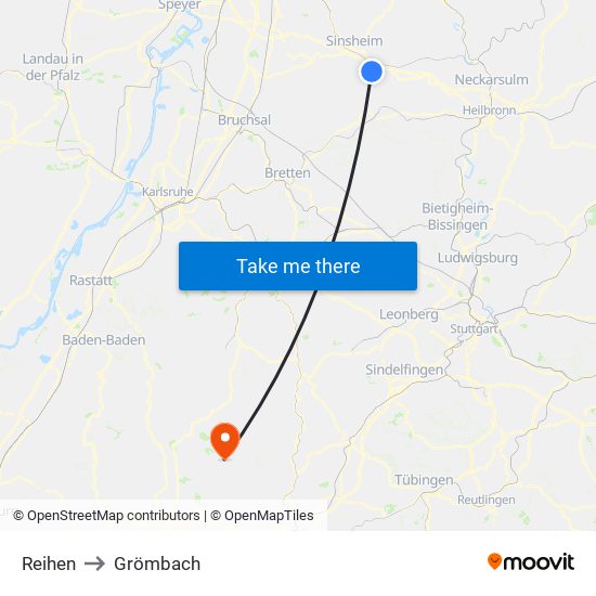 Reihen to Grömbach map