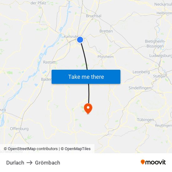 Durlach to Grömbach map