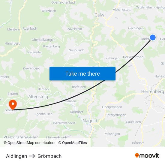 Aidlingen to Grömbach map