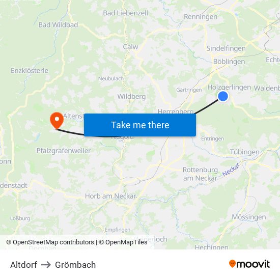 Altdorf to Grömbach map