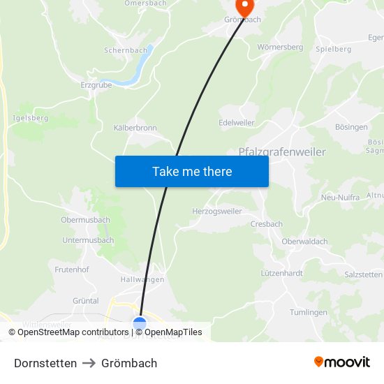 Dornstetten to Grömbach map