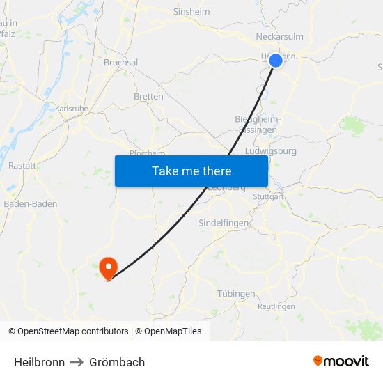 Heilbronn to Grömbach map