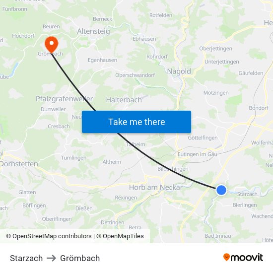 Starzach to Grömbach map