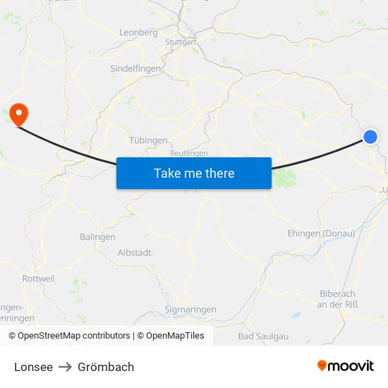 Lonsee to Grömbach map