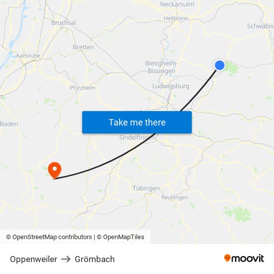 Oppenweiler to Grömbach map