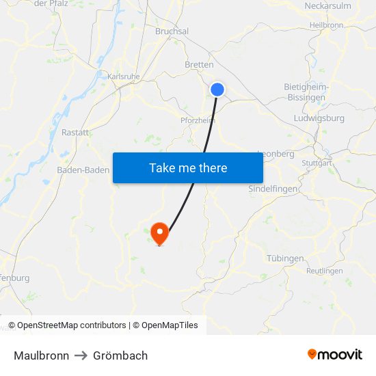 Maulbronn to Grömbach map