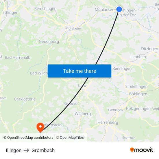 Illingen to Grömbach map