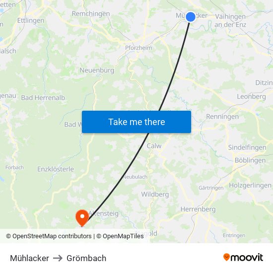 Mühlacker to Grömbach map