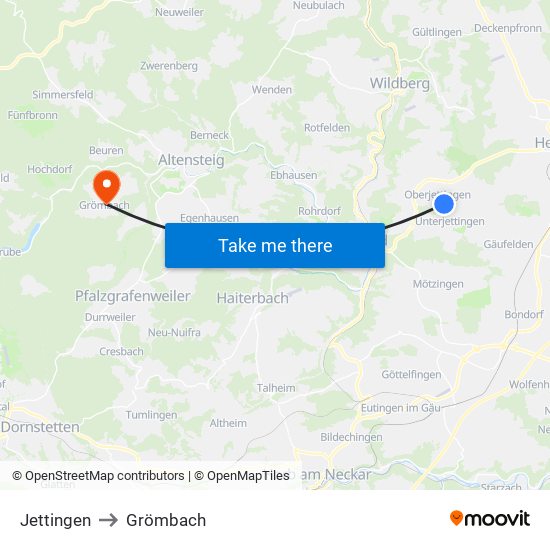 Jettingen to Grömbach map