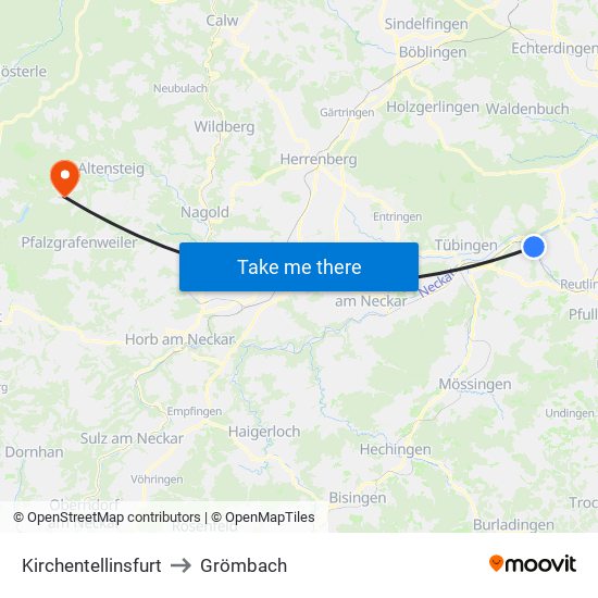 Kirchentellinsfurt to Grömbach map