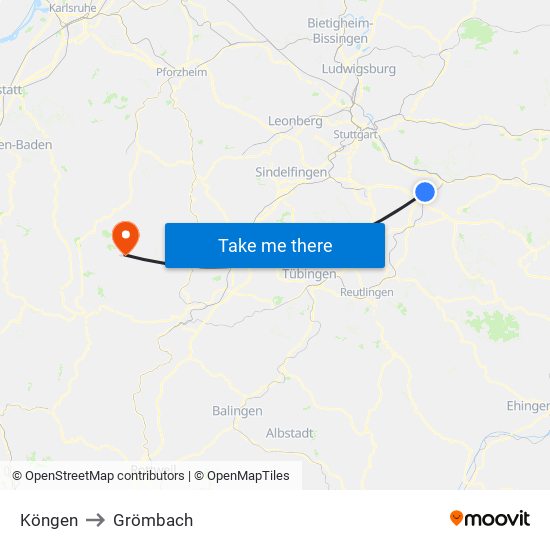 Köngen to Grömbach map
