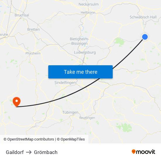 Gaildorf to Grömbach map