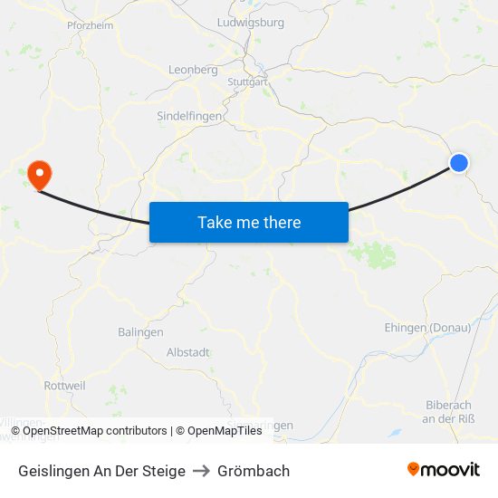 Geislingen An Der Steige to Grömbach map