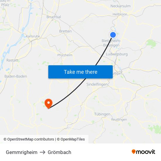 Gemmrigheim to Grömbach map