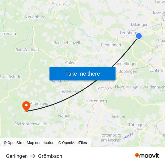 Gerlingen to Grömbach map