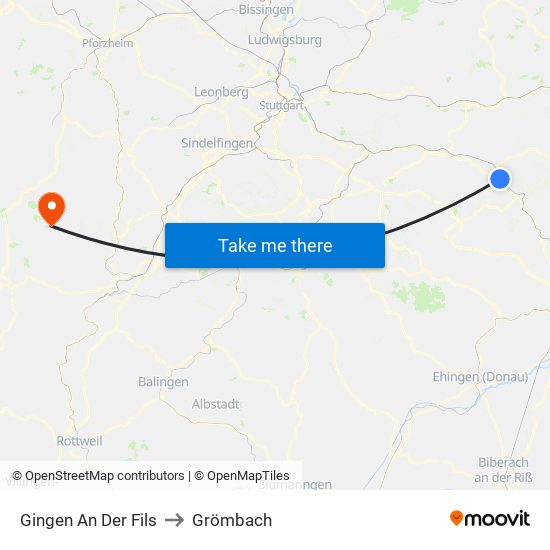 Gingen An Der Fils to Grömbach map