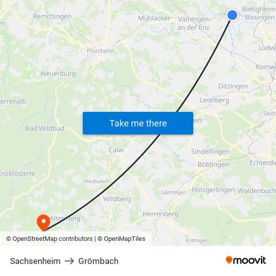 Sachsenheim to Grömbach map