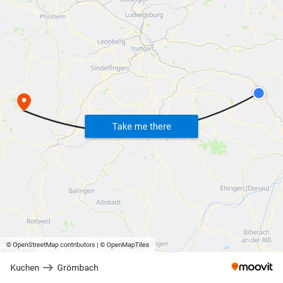 Kuchen to Grömbach map