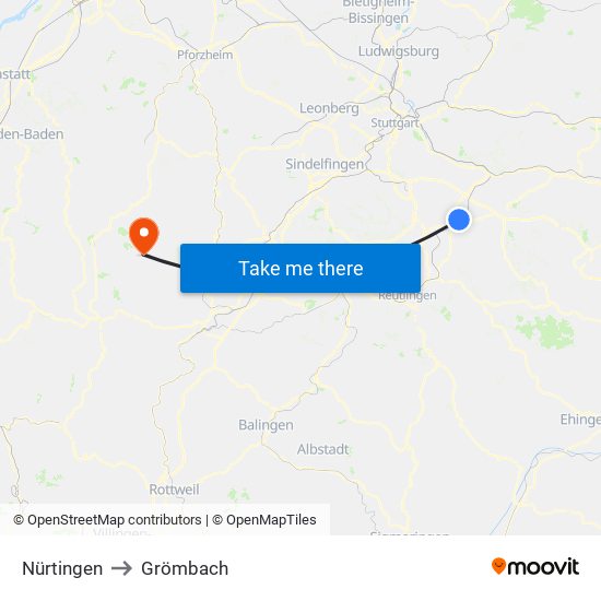 Nürtingen to Grömbach map