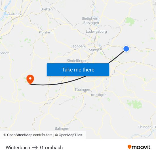 Winterbach to Grömbach map