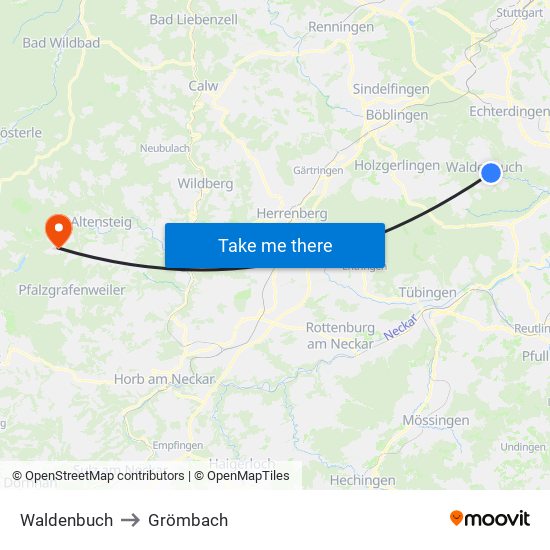 Waldenbuch to Grömbach map