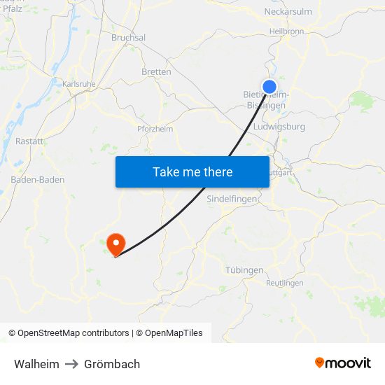 Walheim to Grömbach map