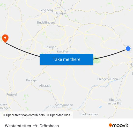 Westerstetten to Grömbach map