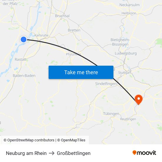 Neuburg am Rhein to Großbettlingen map